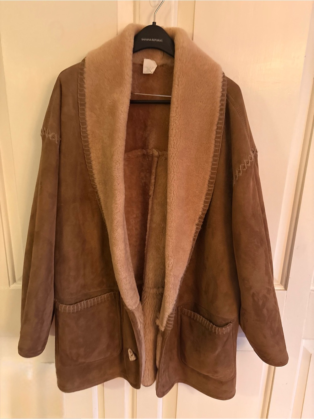 VTG BYBLOS Italy Men Shearling Sheepskin Suede Coat Jacket Sz 52 L XL Oversized
